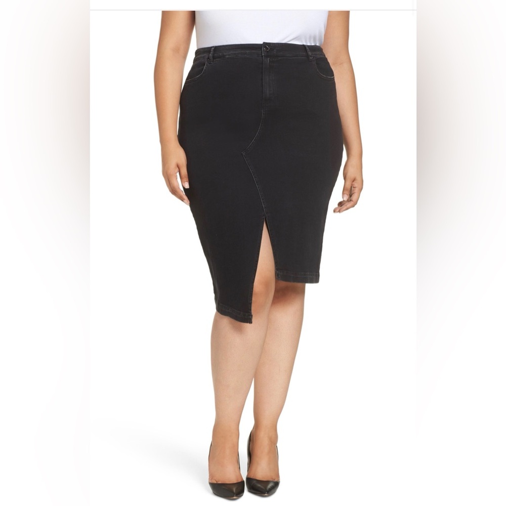 Marina Rinaldi Ashley Graham Colab-  Cano Black Denim Midi Pencil Skirt NWT-16